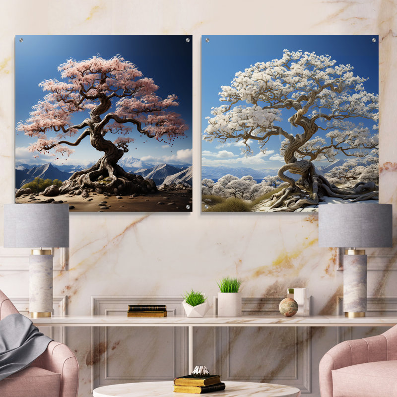 Bonsai érable - ensemble d'œuvres d'art en verre acrylique, H 16 po x l 33 po