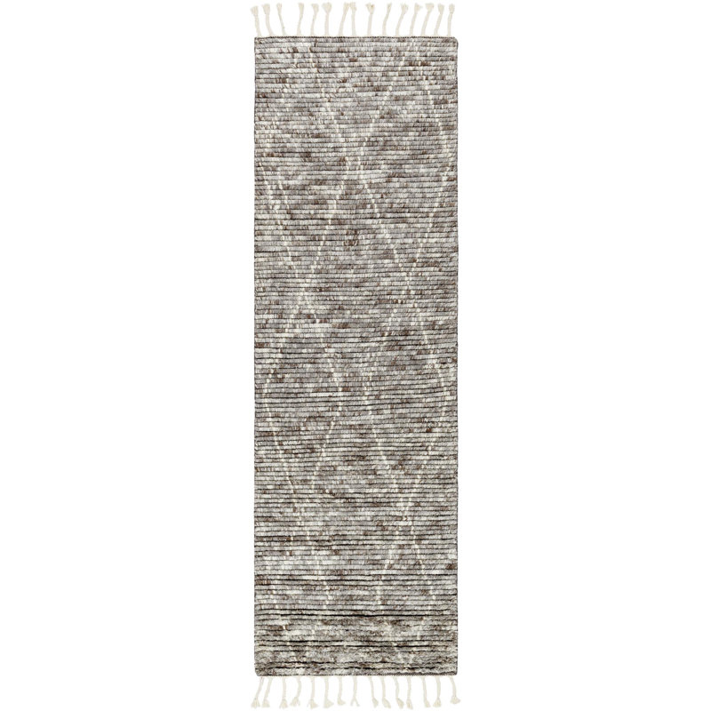 Camille Hand Knotted Wool Geometric Area Rug in Gray, Runner 2'6" x 8'