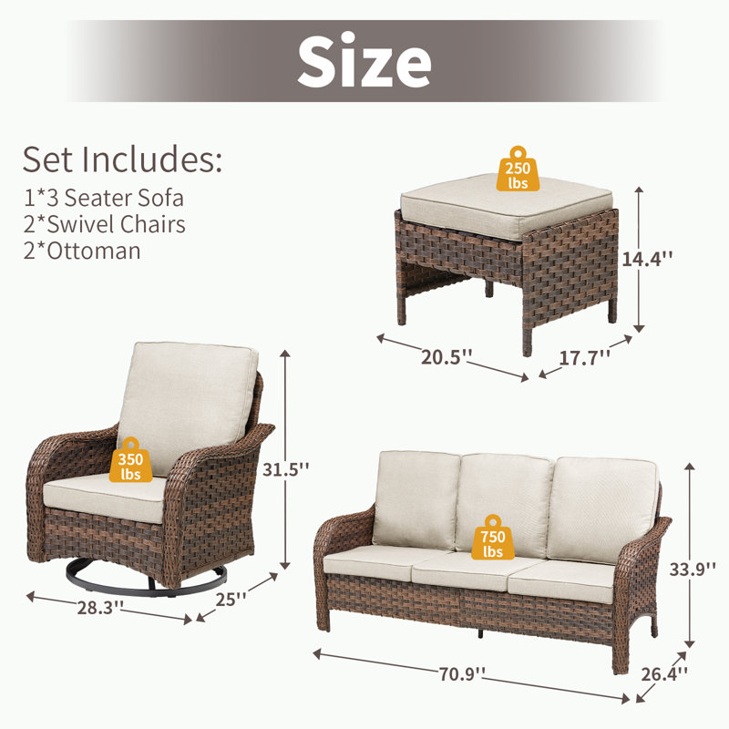 Ensemble de chaises berçantes et pivotantes pour l'extérieur, Blanc