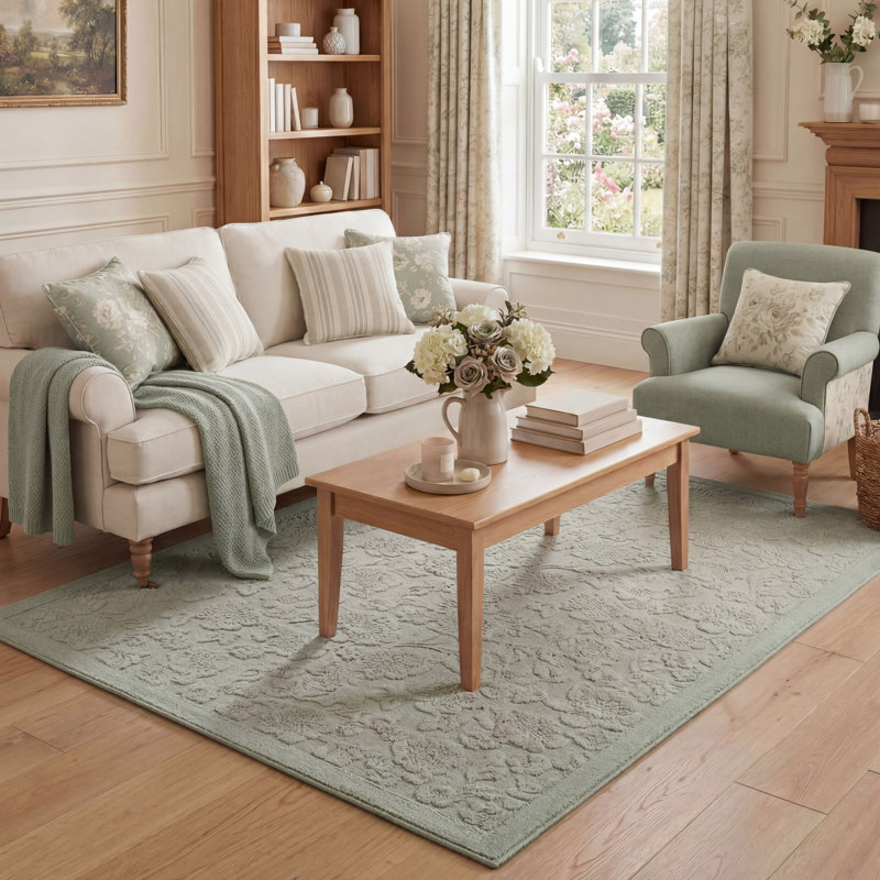 Laura Ashley Rosemoor Hi-Low Tufted Rugs, Sage, Rectangle 5' x 7'