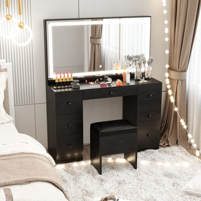 Modern Corner Makeup Vanity Set with Mirror and Cabinets