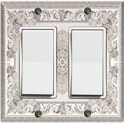 Metal Light Switch Plate Outlet Cover (Elegant Gray Rustic White - Double Rocker)