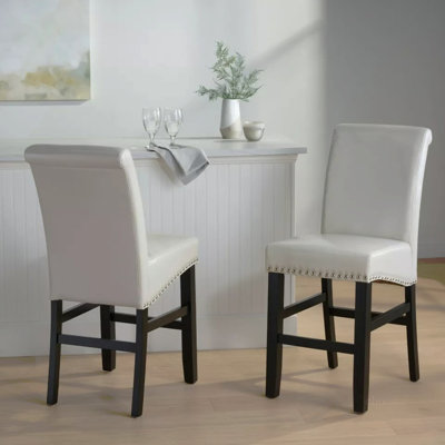 Chaises de salle à manger contemporaines avec tabourets de comptoir en cuir avec décoration cloutée (ensemble de 2), chaises rembourrées de 25 pouces convenant à la cuisine / chambre à coucher / salle à manger.