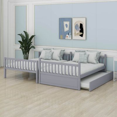 Lit superposé double au-dessus de double avec lit gigogne, convertible en lit plateforme 2 places, lit superposé en bois massif avec échelle et rails de sécurité pour les adolescents, les adultes
