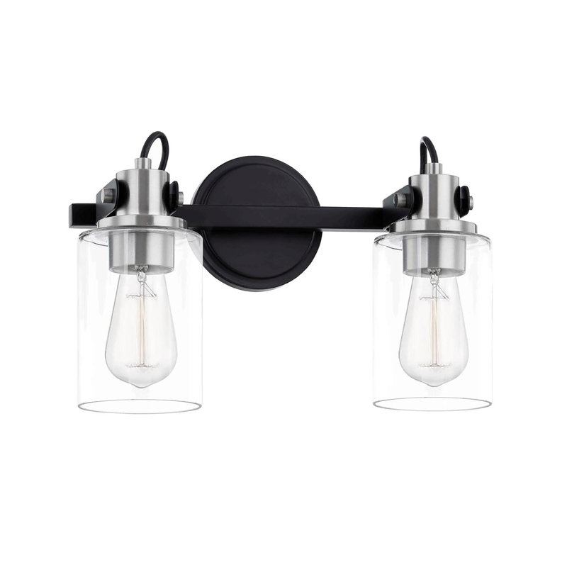 2 - Light Dimmable Vanity Light, Matte Black/Brushed Nickel Accents