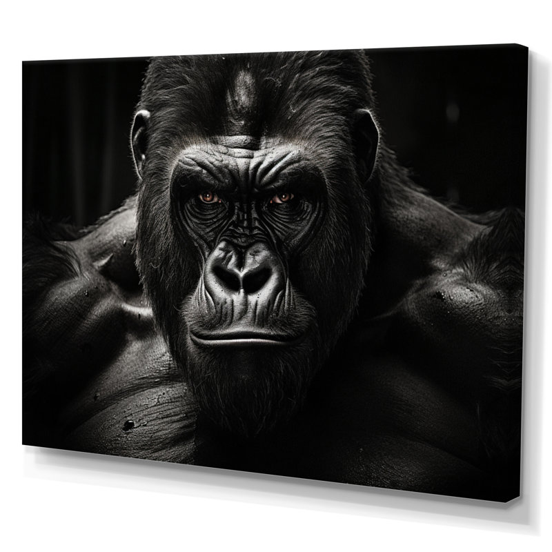 Art mural noir et blanc Gorilla Majestic II - Gorilla, 12" H x 20" W, Toile tendue