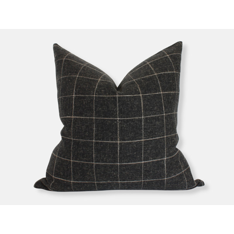Black Windowpane Pillow Cover, Charcoal Throw Pillow