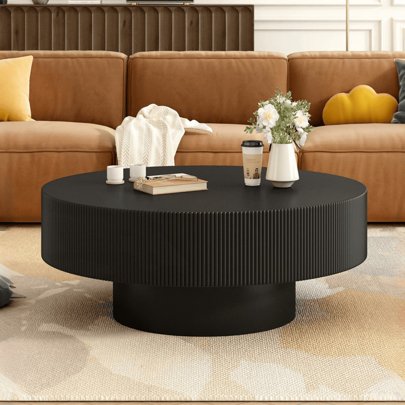 Table basse ronde élégante, table de bout tambour moderne, table cannelée minimaliste