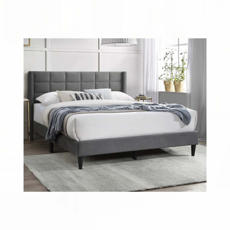 Burlap Fabric Upholstered Bed, Grey
