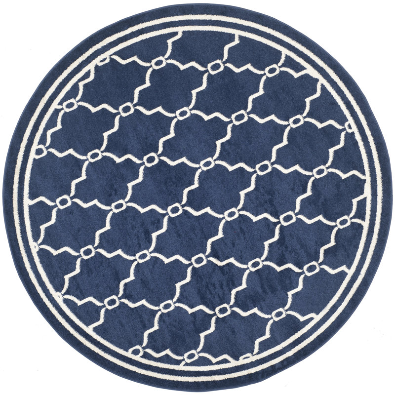 Tapis d'intérieur bleu marine / beige Arlecia, Rond 7 pi