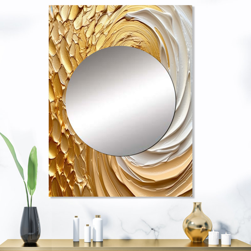 Or éternel tourbillon I - miroir décoratif spirales abstraites, grand miroir mural moderne, art imprimé en métal