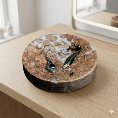 Natural Travertine Round Vanity & Jewelry Tray – Decorative Catchall for Perfume, Rings, and Keys, Ideal Gift