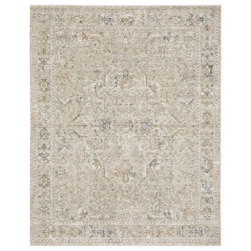 Tapis beige / bleu Kuebler, Rectangle 6 pi 7 po x 9 pi 10 po