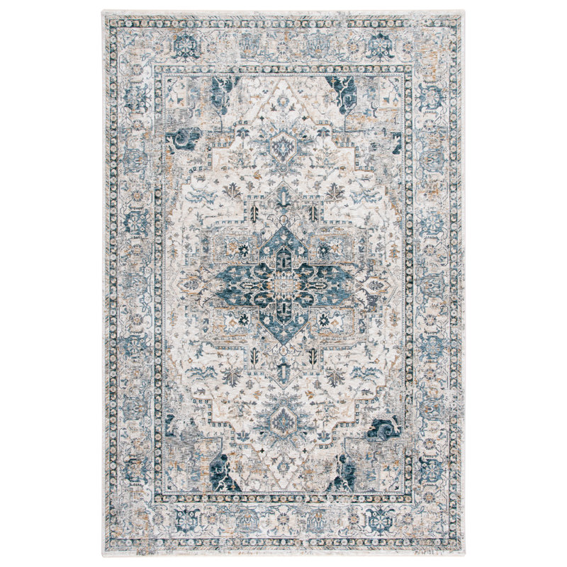 Tapis 723 ivoire / bleu marine, Rectangle 4 pi x 6 pi