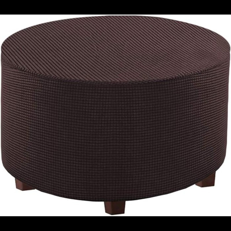 Round Ottoman Slipcover Polyester Blend Footstool Protector Covers Stretch With Elastic Bottom Feature Textured Machine Washable Jacquard Fabric