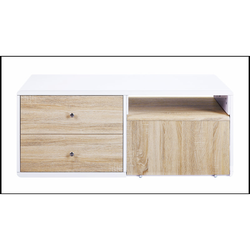 Table basse Verux avec finition brillante blanche avec rangement, parfaite pour les salons modernes et élégants.