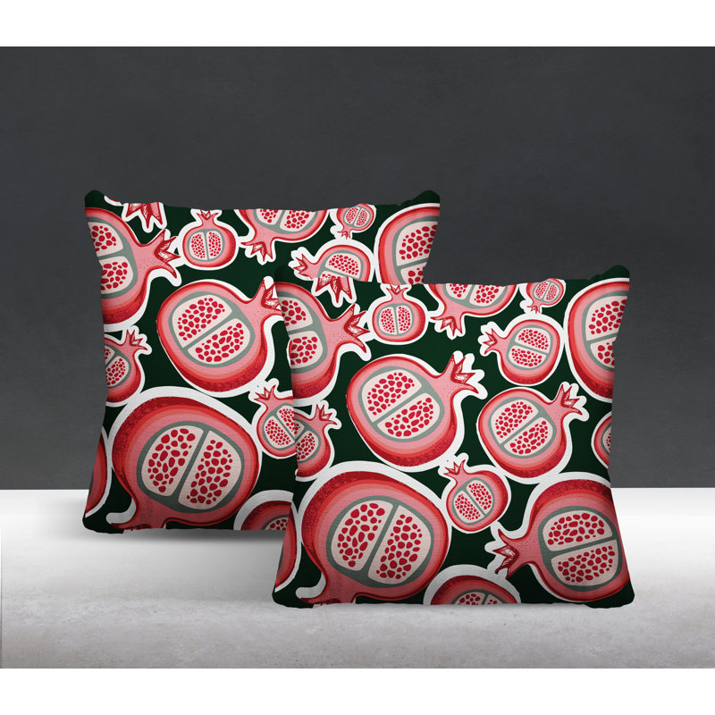 Oreiller carré intérieur / extérieur Pomme Pomegranate, L 19 po x H 19 po, Vert/rouge