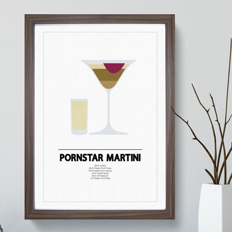 Pornstar Martini Cocktail - Picture Frame Typography, 65cm H x 48cm W x 2cm D, Walnut Framed