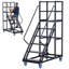 Échelle de rangement à 6 marches avec rampes de sécurité, escalier mobile en acier robuste avec roues verrouillables, escabeau anti-dérapant pour entrepôt, bibliothèque, marché