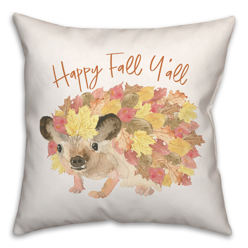  Happy Fall Hedgehog Throw Pillow, 18"  x 18"