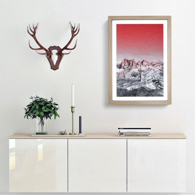 Cross in the Mountains in Abstract - Picture Frame Graphic Art Print, 36cm H x 27cm W x 2cm D, Oak Framed