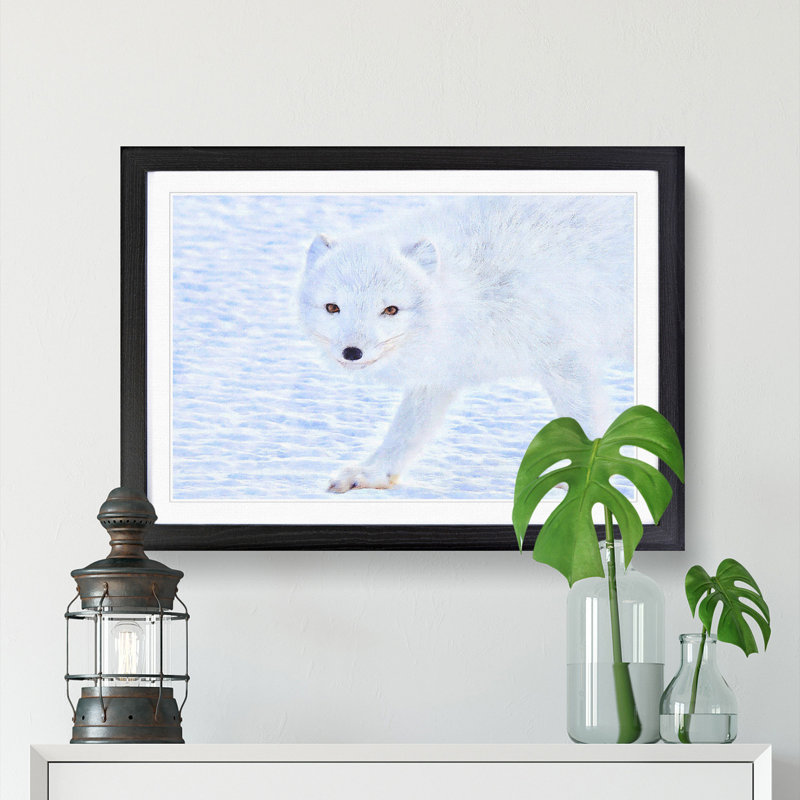 Winter Fox - Picture Frame Painting Print, 62cm H x 87cm W x 2cm D, Black Framed