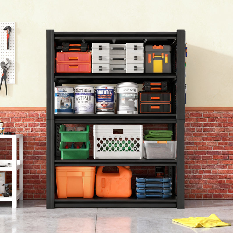 Étagère de garage métallique robuste Ackron 78 po H à 5 niveaux, capacité totale de 2 000 lb, étagères de rangement en acier réglables avec panneau perforé