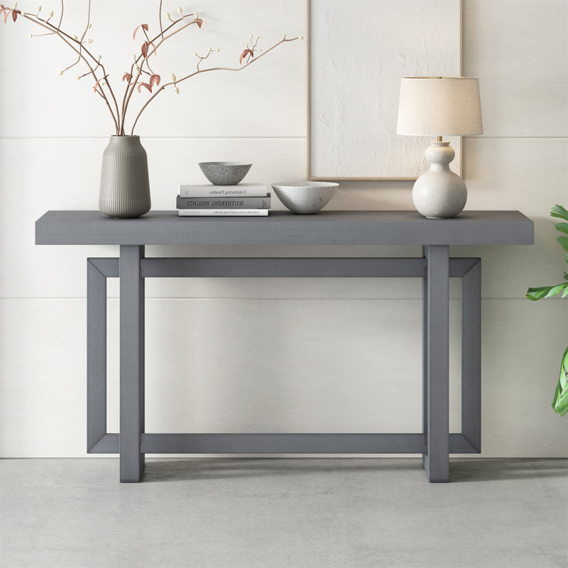 Console contemporaine très longue avec plateau en bois, parfaite pour le vestibule, le couloir et le salon