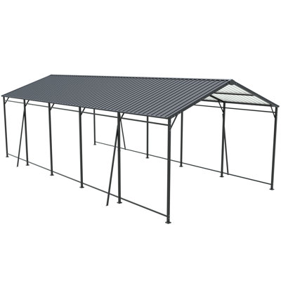 13*26.5 Ft, Carport, Galvanized Steel Structure, 4 Inclined Square Tube Supports, Asphalt, Concrete, Outdoor Activities, Vehicle Storage, Rust - , Quick Setup Heavy Duty Carport Roof And Frame, Fixed