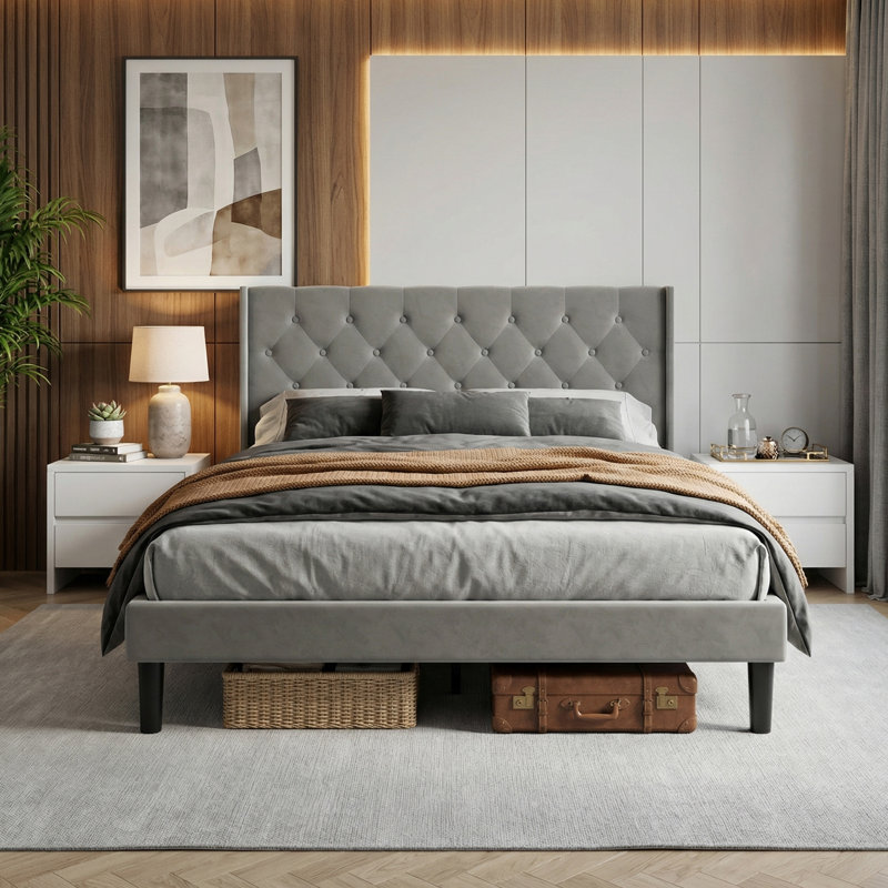 Upholstered Bed, Kingsize (5'), Grey