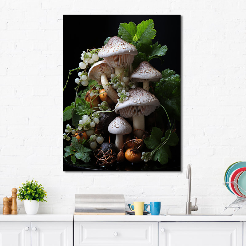 Panier de champignon, peinture II - champignon, art mural, H 44 po x l 34 po x P 1,5 po