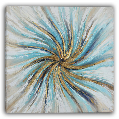 Golden Energy Burst – Abstract Metallic Swirl Wrapped Canvas Print