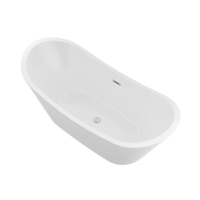 67" Freestanding Soaking Double Slipper Acrylic Bathtub with Pop-up Drain White Bath Tub with Overflow Hole Dual Comfort Elegant Design