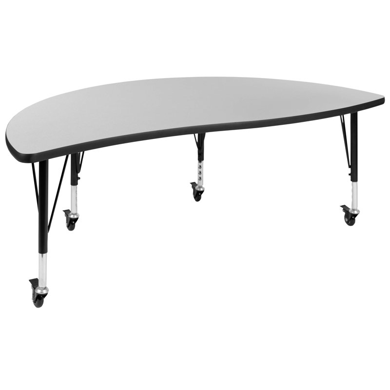 Ensemble de table d'activité pliable en stratifié à motif oval 76 po Goddard, L 60 po x P 86 po x H 17 à 25 po, Gris
