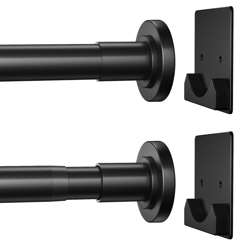 Tringle de rideau de douche noir mat, tringle à ressort réglable en acier inoxydable de 1 pouce de diamètre 32 à 80 po, avec supports, antidérapant, tringle à rideaux sans perçage (1 paquet)