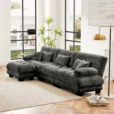 Luxury Modular Sectional Sofa Couch,Oversized L Shaped Cloud Couch For Living Room,Deep Seat Sofa Couch With Convertible Ottoman,Chenille