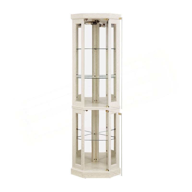 Lighted Corner Curio Cabinet - Display Case For Living Room, Antique Collectibles, Wine & Bar Glass Storage - Elegant Corner Design With Lights Included