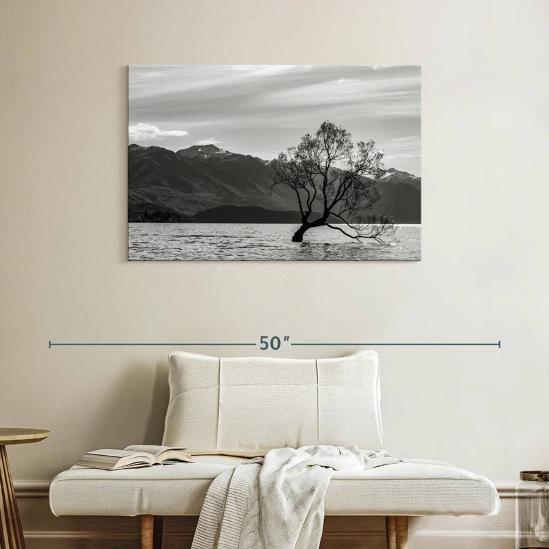 Arbre Harnek monochromatique Wanaka Lake, H 26 po x l 39 po