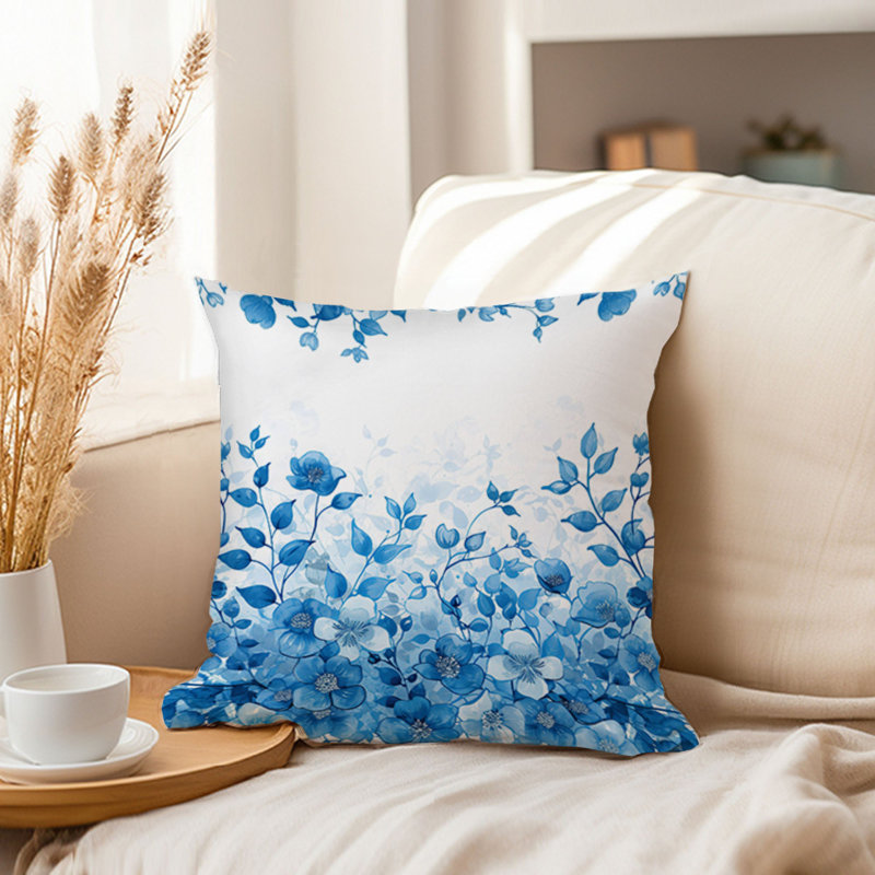 Fleurs bleues botaniques modernes, H 18 po x l 18 po