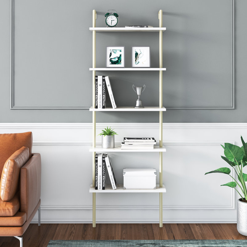 Innis Ladder Bookcase, Gold/White Marble