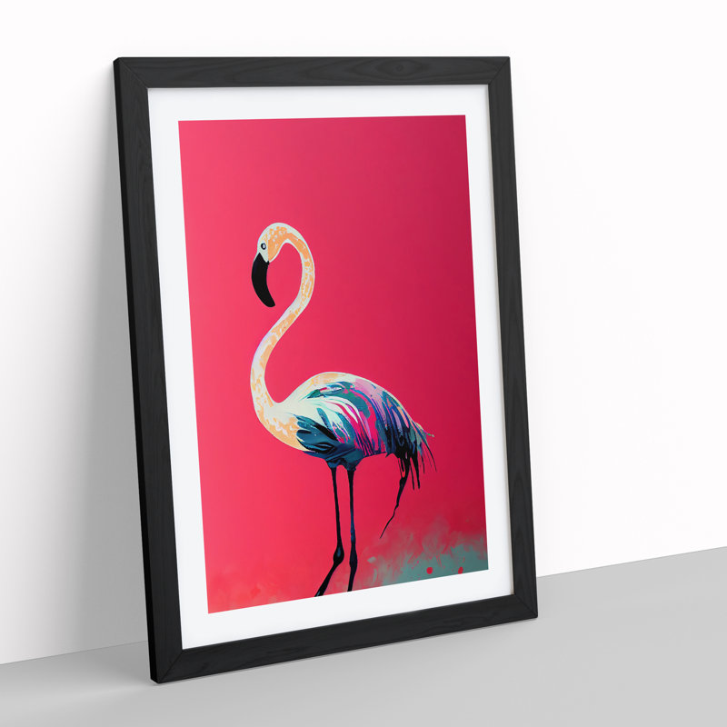 Content Flamingo - Single Picture Frame Print, Black, 64cm H x 46cm W x 2cm D