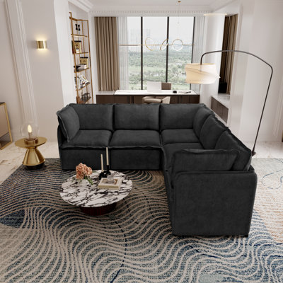 5-Piece Modular Sectional Sofa Set, Customizable Large Sectional Sofa With Lightweight Iron Frame & Slipcover