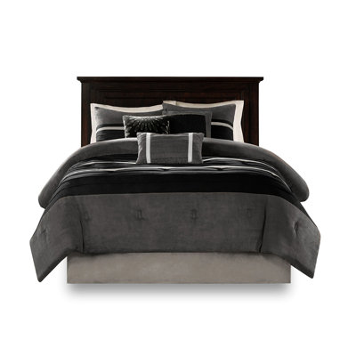 Édredon 7 pièces pour lit double - Faux suède noir 1 jupe de lit et 2 coussins décoratifs pour un look de chambre à coucher élégant