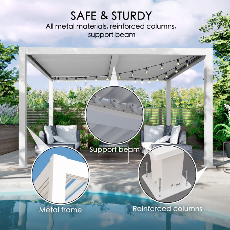 White Aluminum Louvered Pergola with Adjustable Roof, 12ft x 16ft