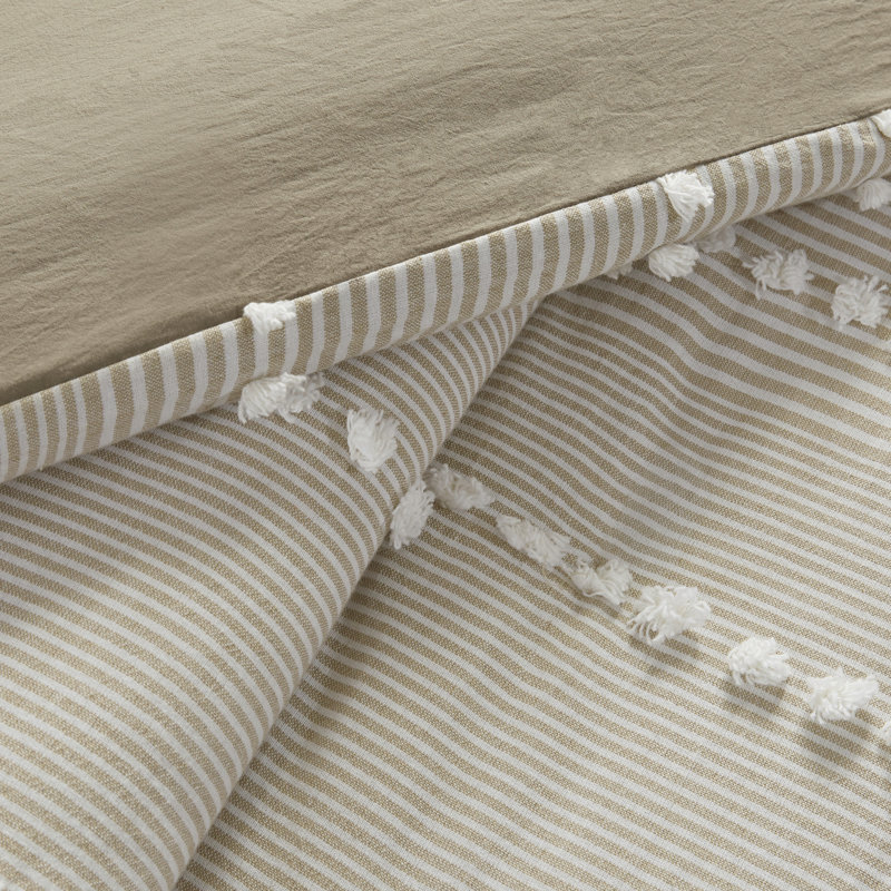 Anslee 100% Cotton Yarn Duvet Cover Set, King Duvet Cover + 2 King Shams, Beige