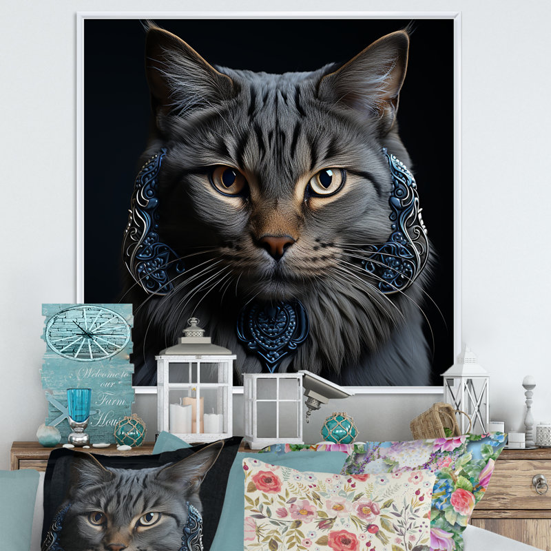 " Chartreux Cat Portrait ", White Floater Framed, 30" H x 30" W
