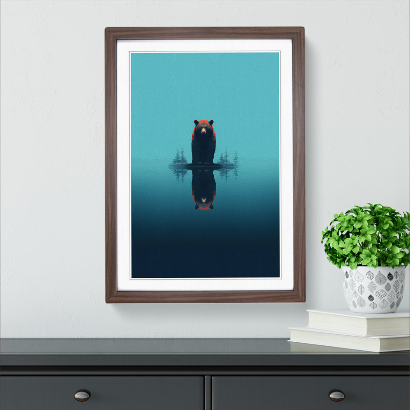 Bear Minimalism Art - Framed Print, Walnut Framed, 34cm H x 25cm W