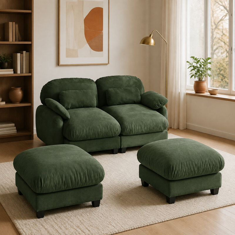 Canapé modulaire en chenille 2 places avec repose-pieds mobile Gailey, sièges profonds, coussins lombaires et coussins en forme de nuage