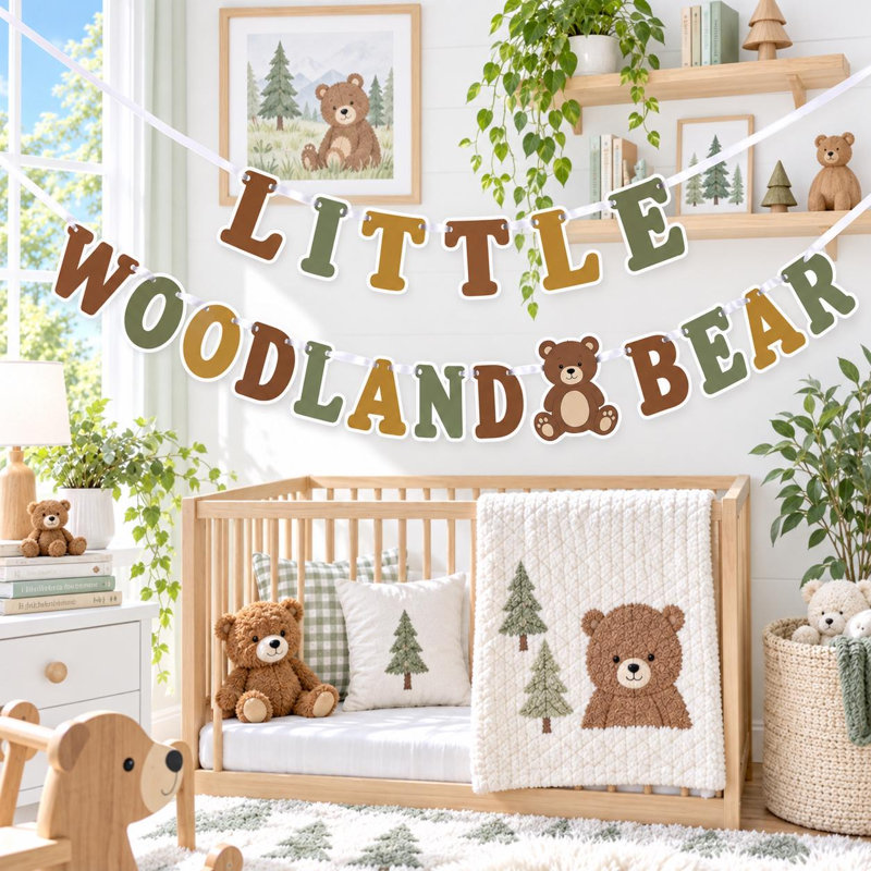 Little Woodland Bear Baby Shower Banner, Original Cardstock Garland