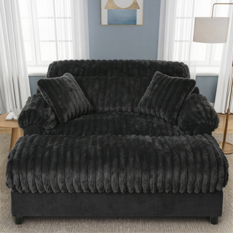 Canapé moderne avec deux coussins décoratifs pour le salon, Similifourrure noire